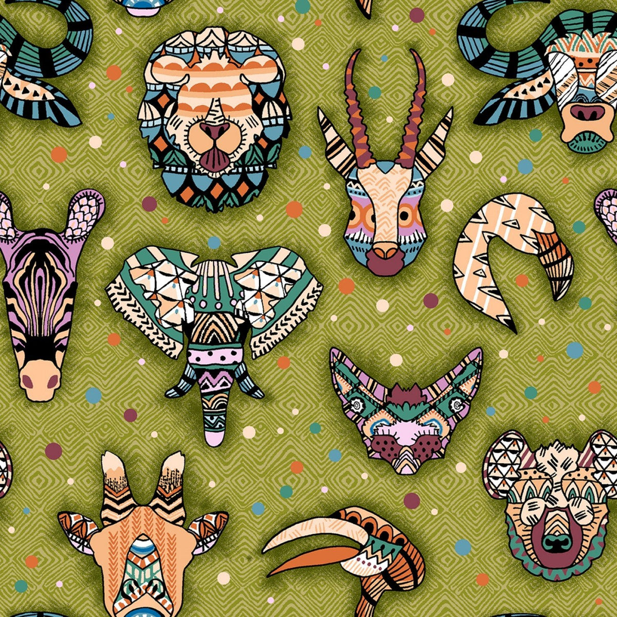 Paintbrush Studio UBUNTU 120-99792 Green Animal Heads