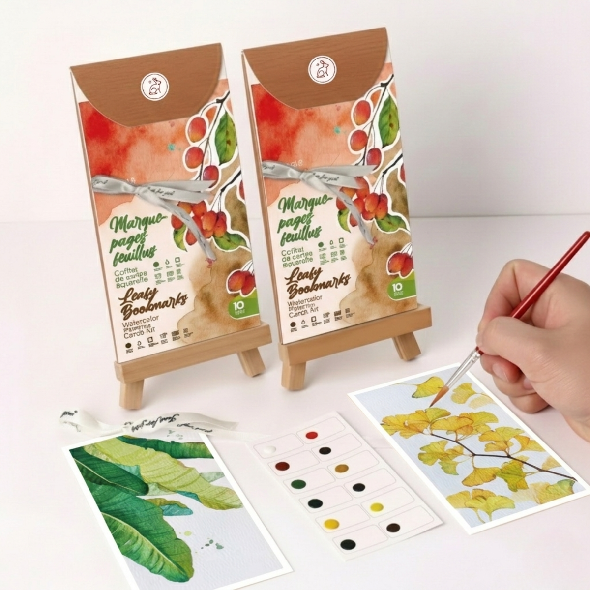 Watercolor Painting Cards Kit - Leafy Bookmarks