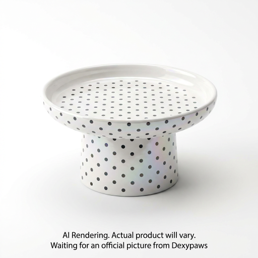White & Black Polka Dots Elevated Ceramic Bowl for Cats