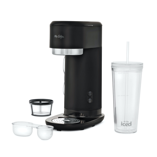 Mr. Coffee Single-Serve Iced and Hot Coffee Maker with Reusable Tumbler and Coffee Filter, Black