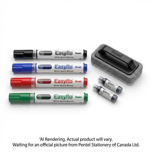 Pentel Easyflo White Board Marker, Chisel Tip (1.3/5.2mm) + Whiteboard Eraser + Refill ink