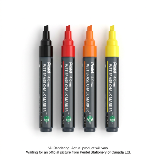 Pentel Wet Erase Marker, Small Chisel Tip, Assorted Colours 1 (Black, Red, Orange, Yellow)