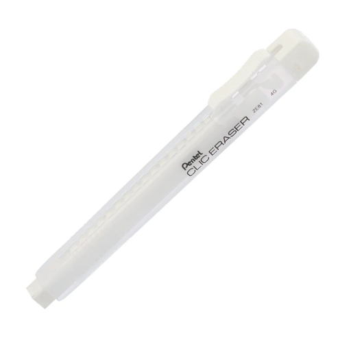 Pentel CLIC ERASER, Rectangular Retractable Eraser, White Transparent Barrel