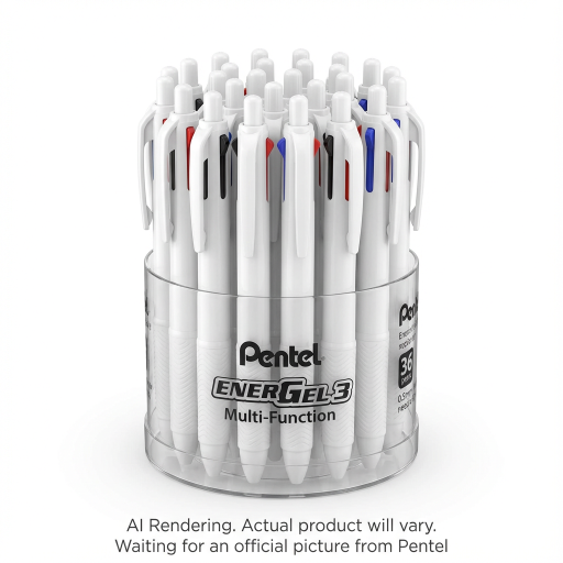 EnerGel 3 Multifonction, Stylo gel liquide 3 en 1, (0,5 mm), Encre noire/rouge/bleue, Corps blanc, Présentoir en vrac, 36 pièces