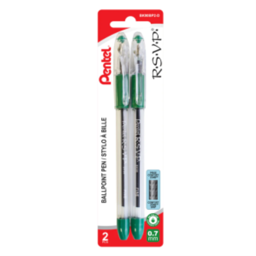 R.S.V.P. Ballpoint Pen, (0.7mm), Green Ink, 2PC Pack