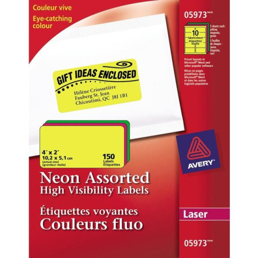 5973 HAUTE VISIBILITÉ, COULEURS FLUOS ASSORTIES 4" X 2", PERMANEN