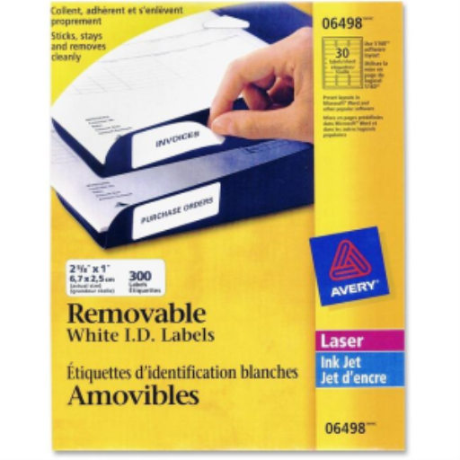 6498 ETIQUETTES D'IDENTIFICATION, 2 5/8" X 1", AMOVIBLES, 10 FEUILLES/ENV., 30