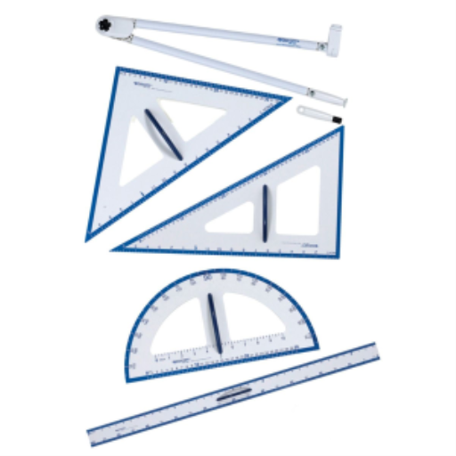 5pc Magnetic Teacher?s Set: Compass, Triangle (30-60-90), Triangle (45-45-90), Protractor, 60cm Ruler / Trousse de 5 pièces pour professeur, magnétique : compas, équerre (30-60-90), équerre (45-45-90), rapporteur, règle de 60 cm