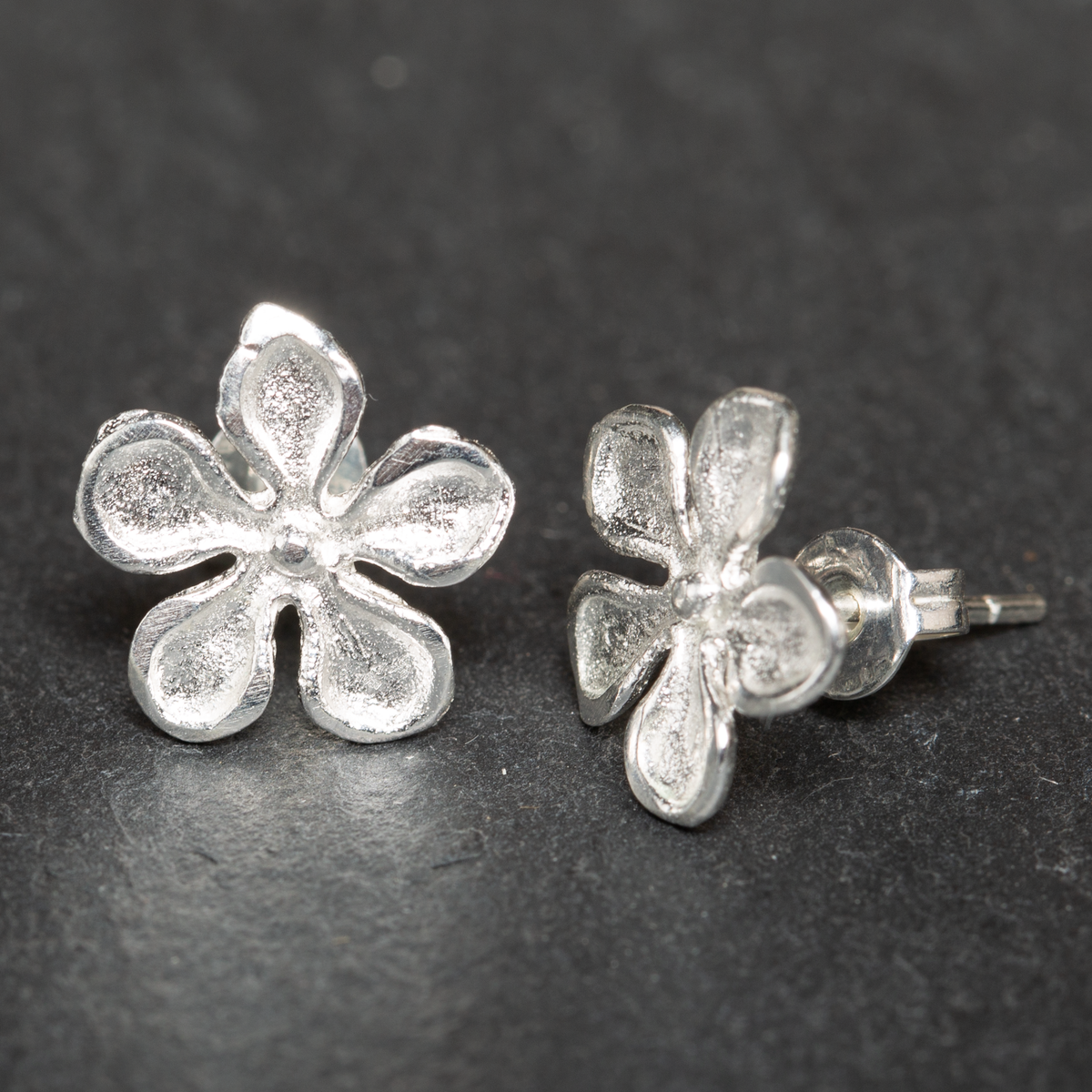 Frangipani Flower Studs - Silver Plate