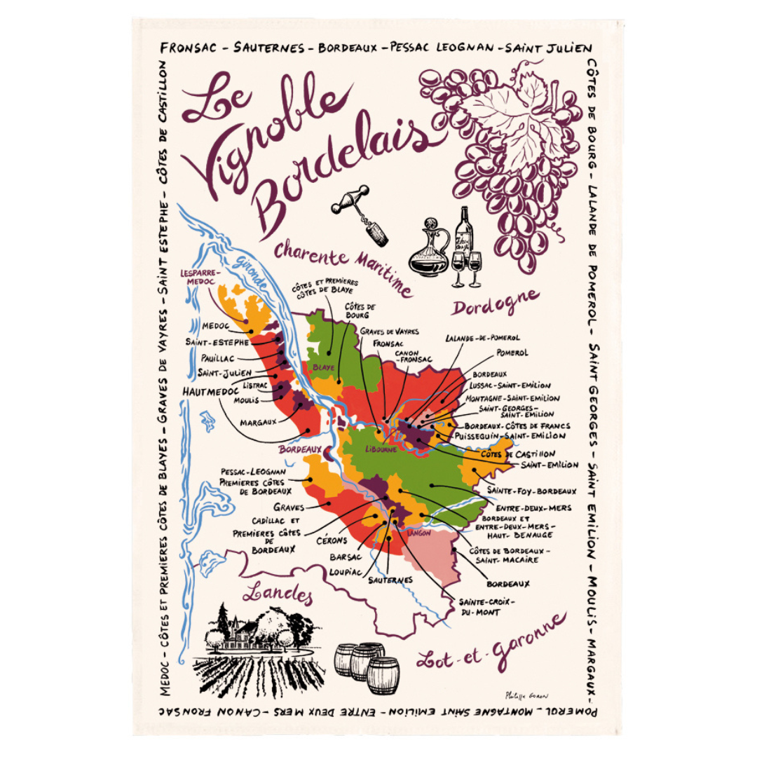 French Wine Map Tea Towels