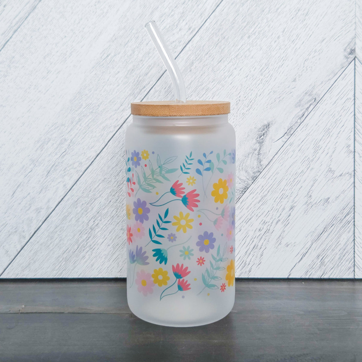 Boîte givrée « Summer Vibes Flower » avec couvercle en bambou