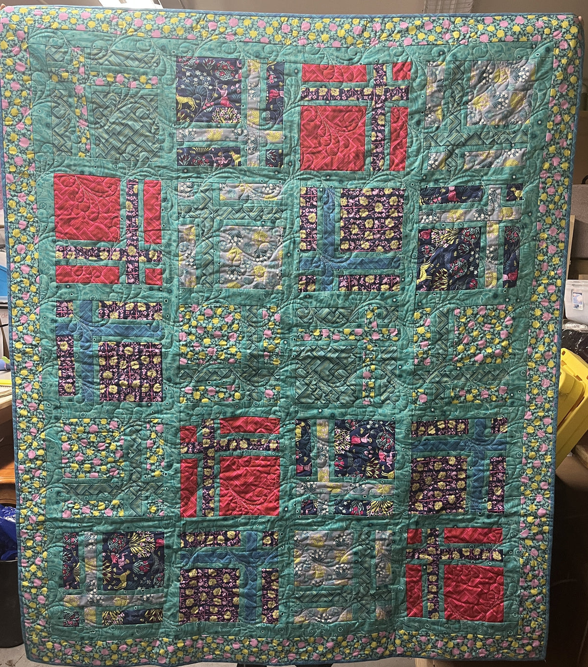 Store Sample- Lap Quilt- Teal, Pink, Navy Mix