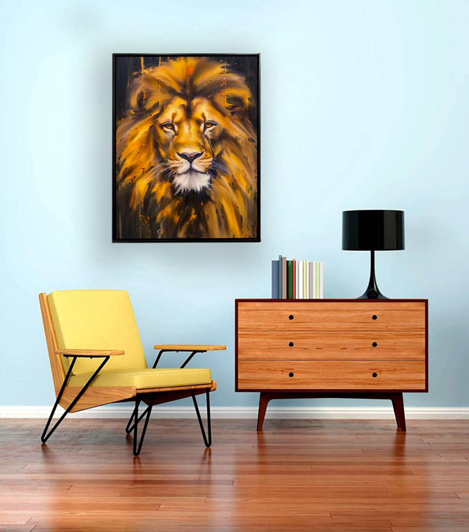 Canvas Lion Head - Wildlife Wall Art - Gold Glitter