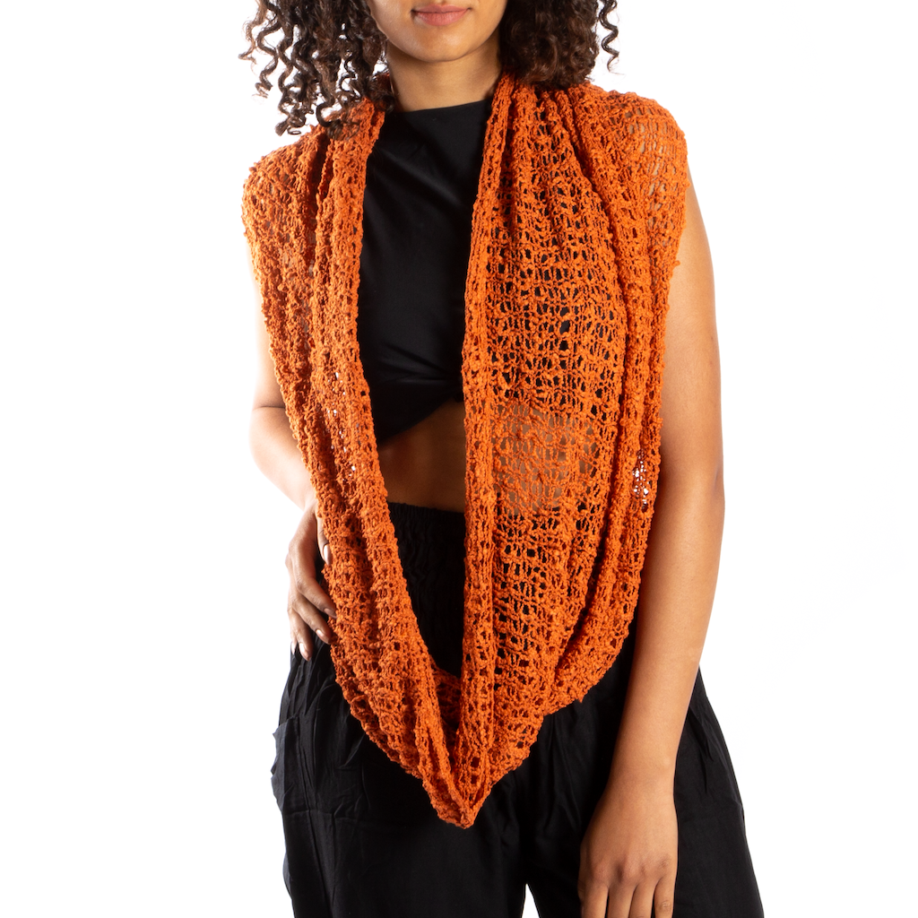 Écharpe tube en tricot pop-corn - Orange