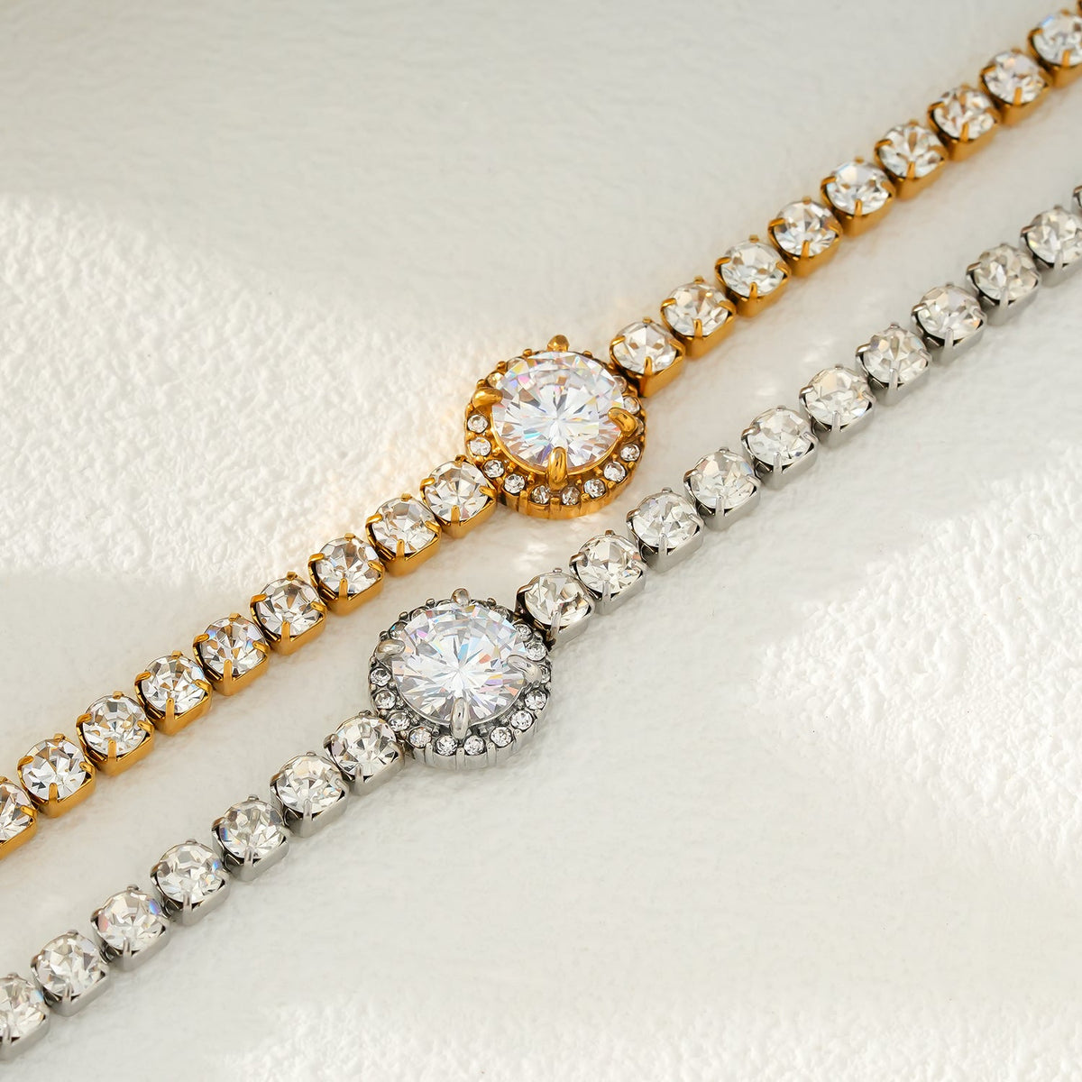 BEREA White Gold Silver Toned: Tennis Bracelet with Large Zirconia (CZ) Centrepiece – Timeless Elegance for Every Occasion