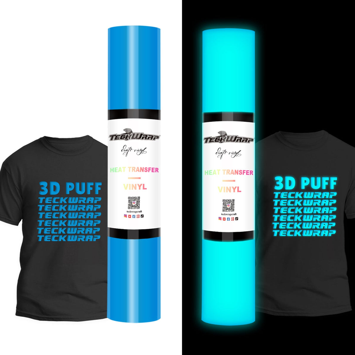 Teckwrap HTV Puffy Luminescent dans l'obscurité - Bleu | Illuminez vos créations