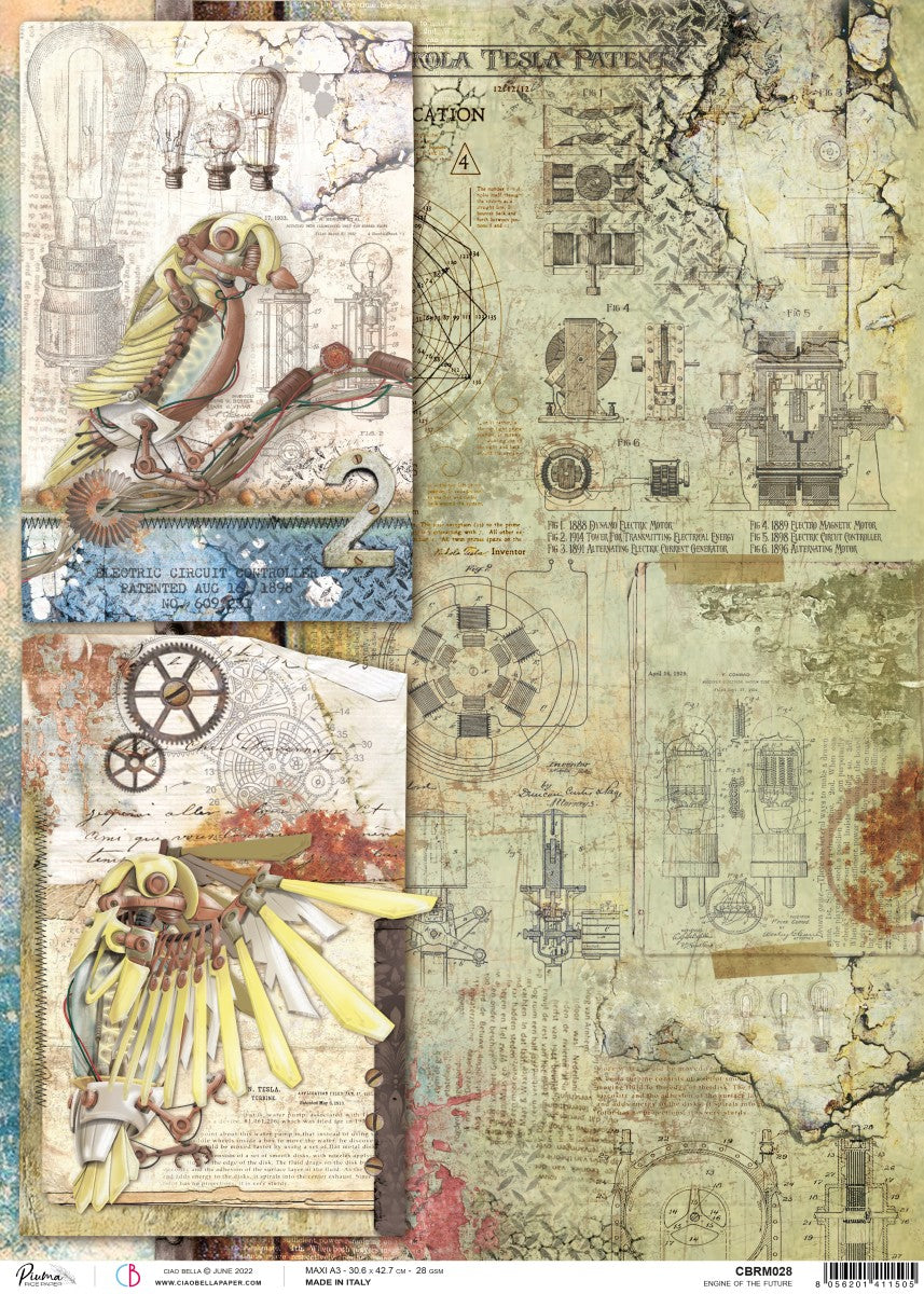Ciao Bella Rice Paper A3 Piuma Moteur du Futur - 3 Feuilles