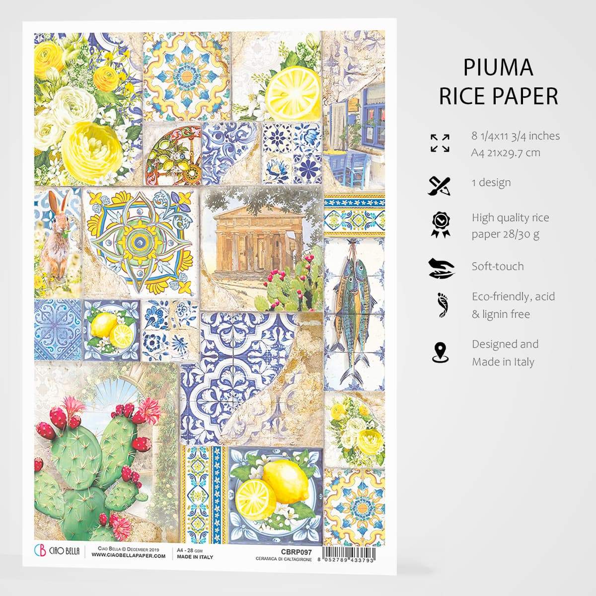 Ciao Bella Papier de Riz A4 Ceramica di Caltagirone