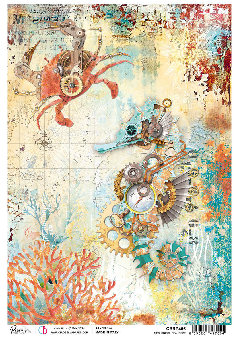 Papier de riz A4 Hippocampe mécanique - 5 feuilles