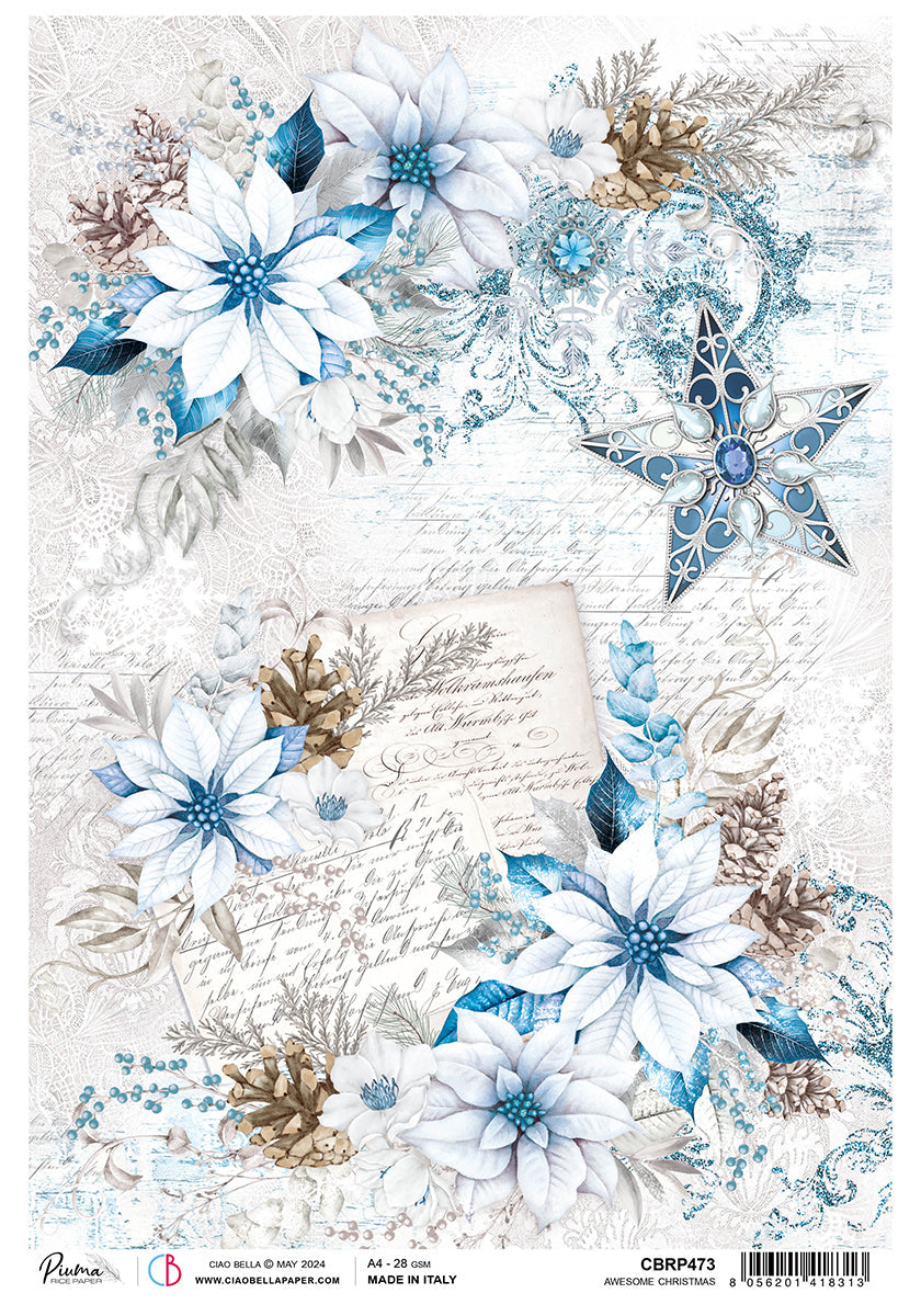 Feuille de riz A4 Merveilleux Noël - 5 feuilles