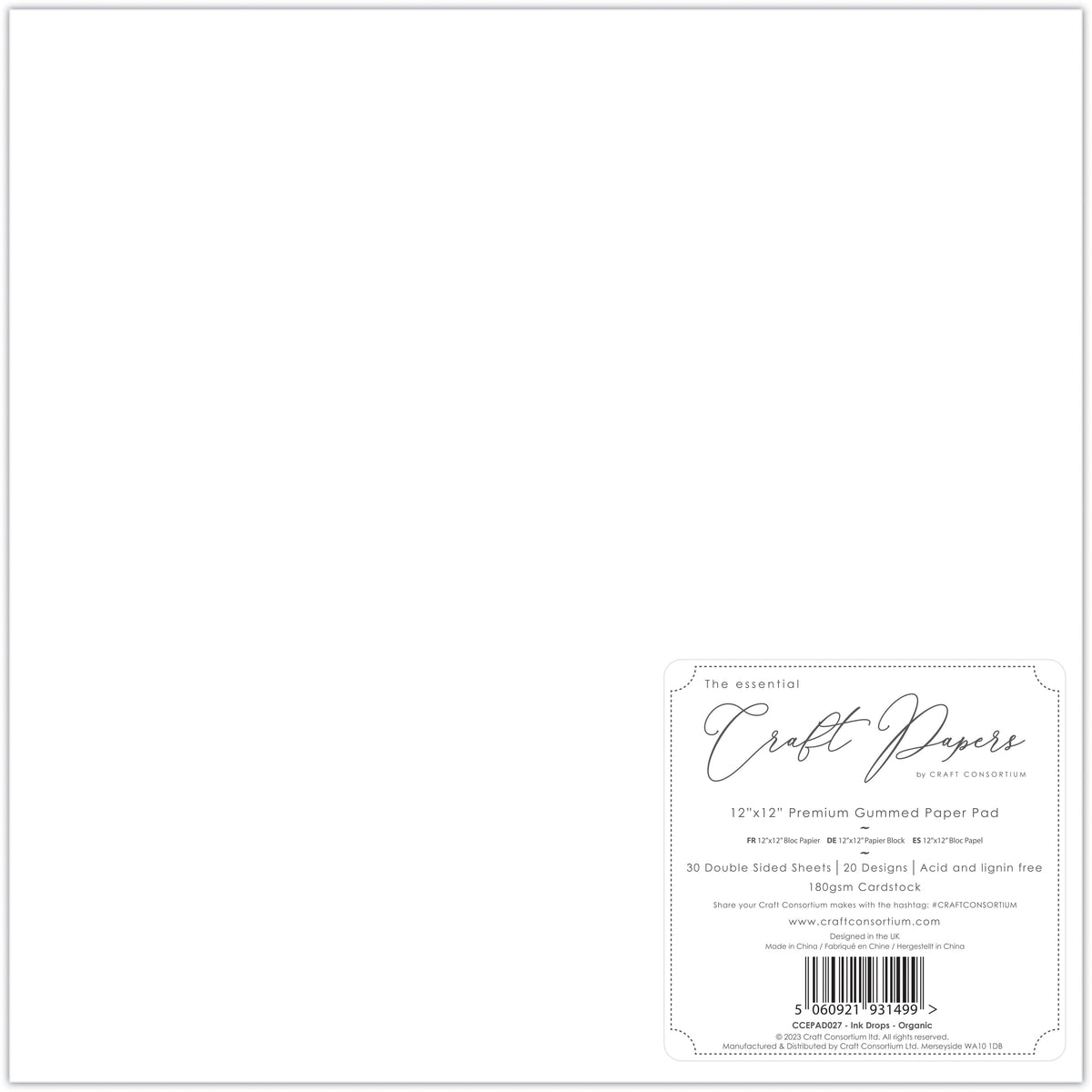 Bloc de papier 30,5 x 30,5 cm Craft Consortium Ink Drops - Organic