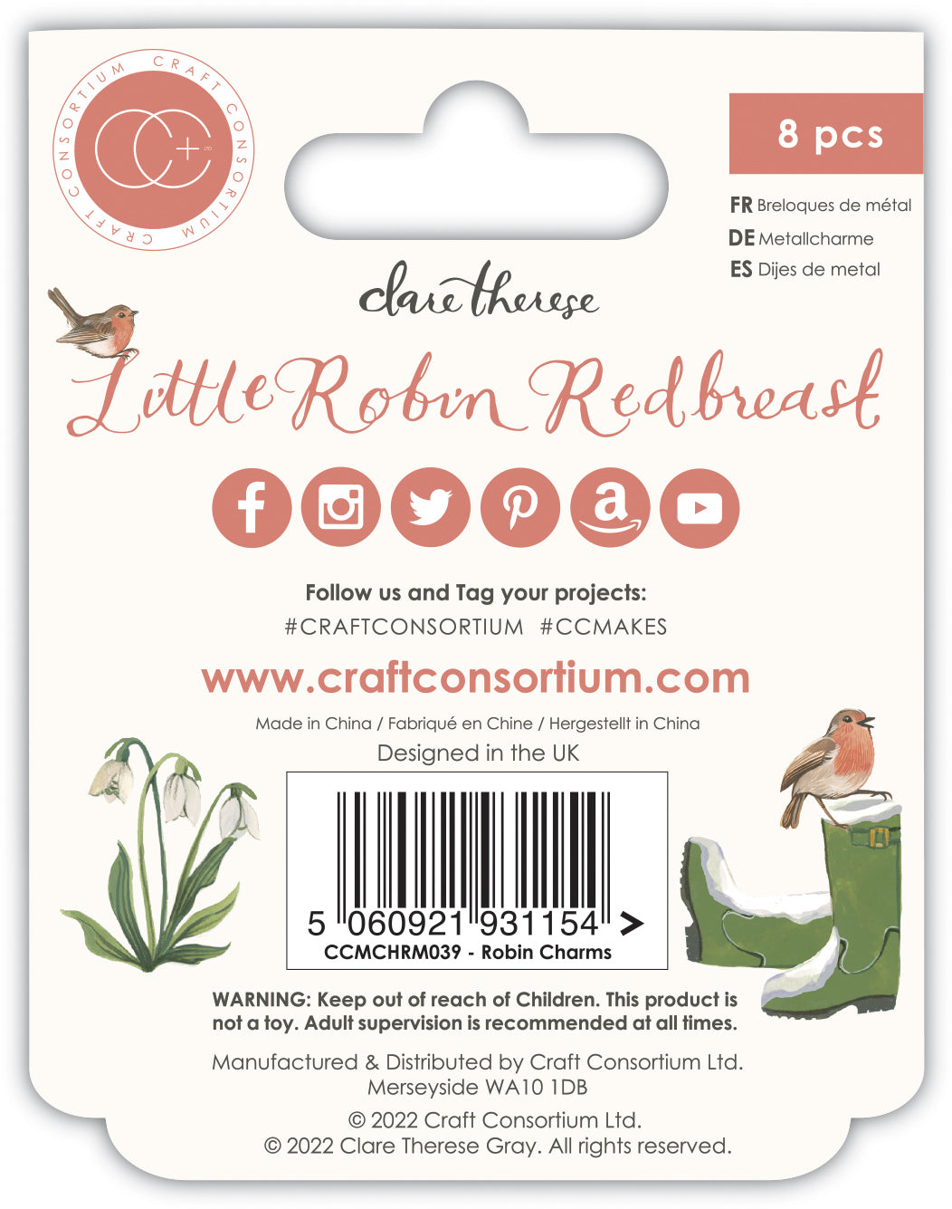 Craft Consortium Little Robin Redbreast - Breloques en métal - Rouge-gorge