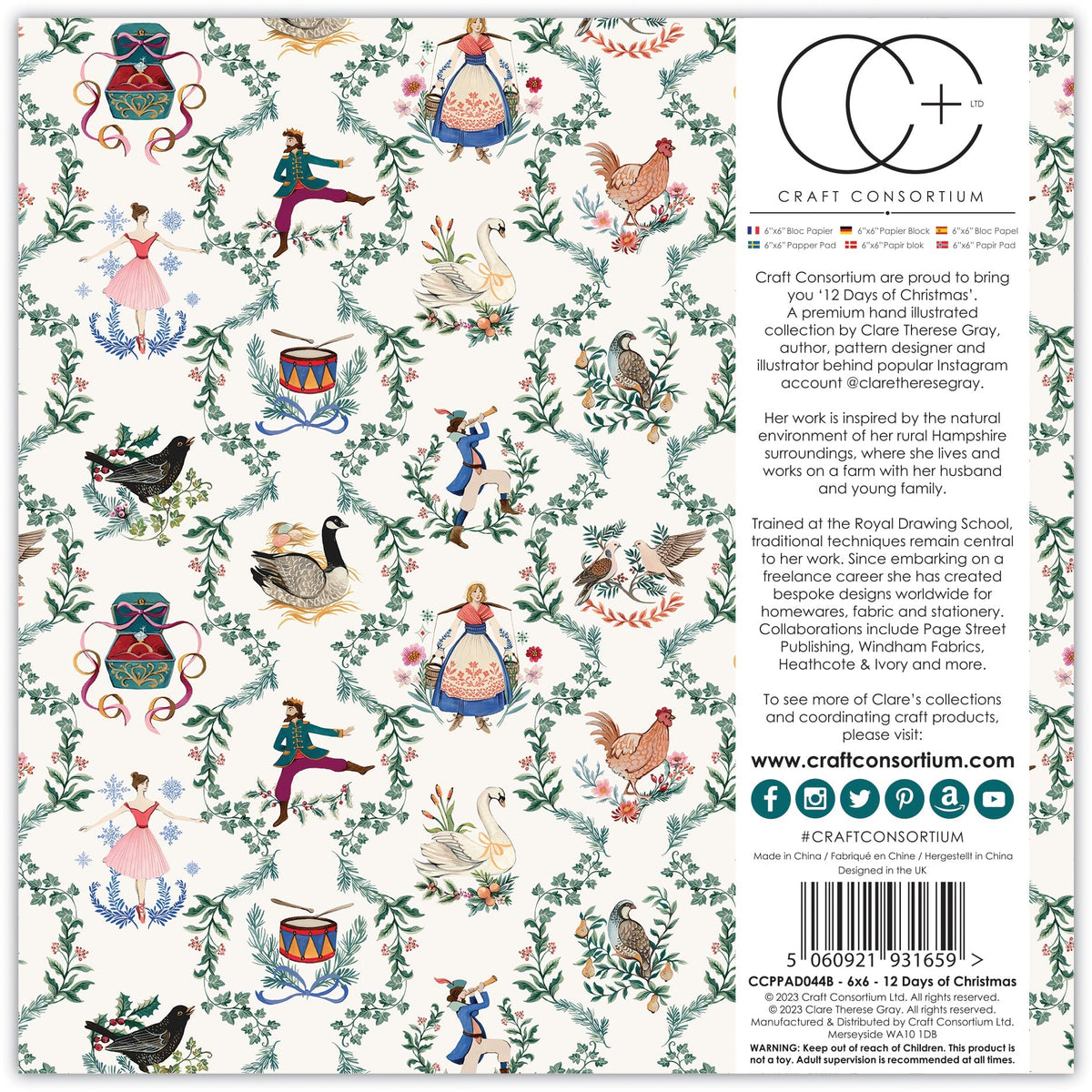 Craft Consortium Les 12 Jours de Noël - Bloc de papier 6x6