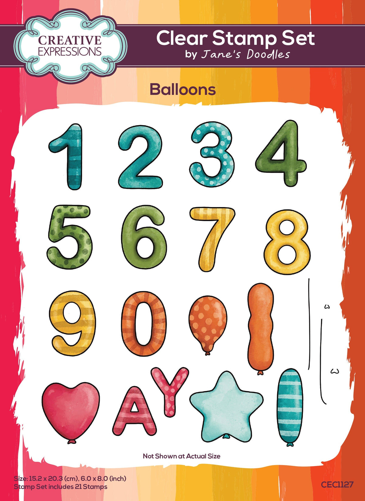 Creative Expressions Jane's Doodles Ballons Lot de Tampons Transparents 15,2 x 20,3 cm