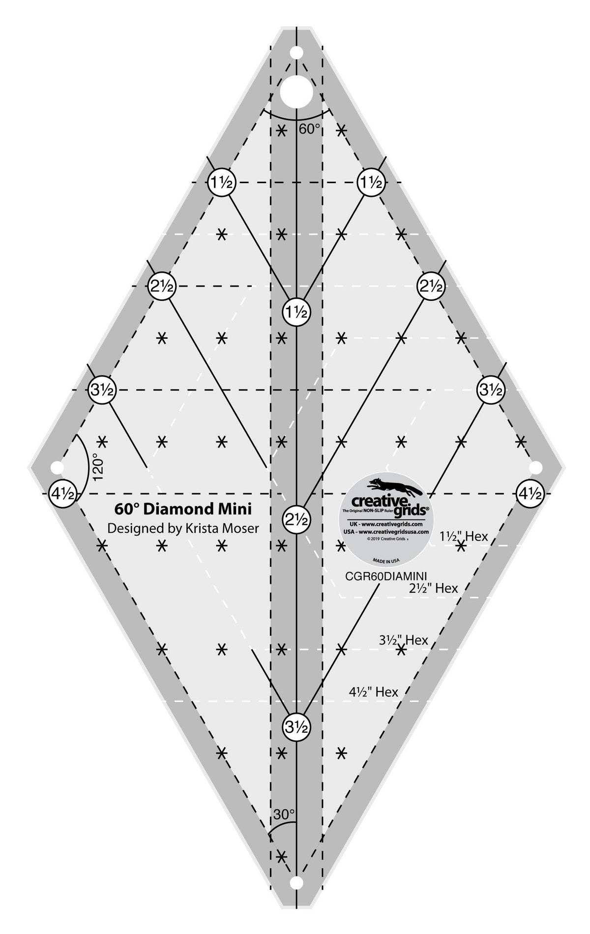Règle à diamant Creative Grids 60 degrés mini