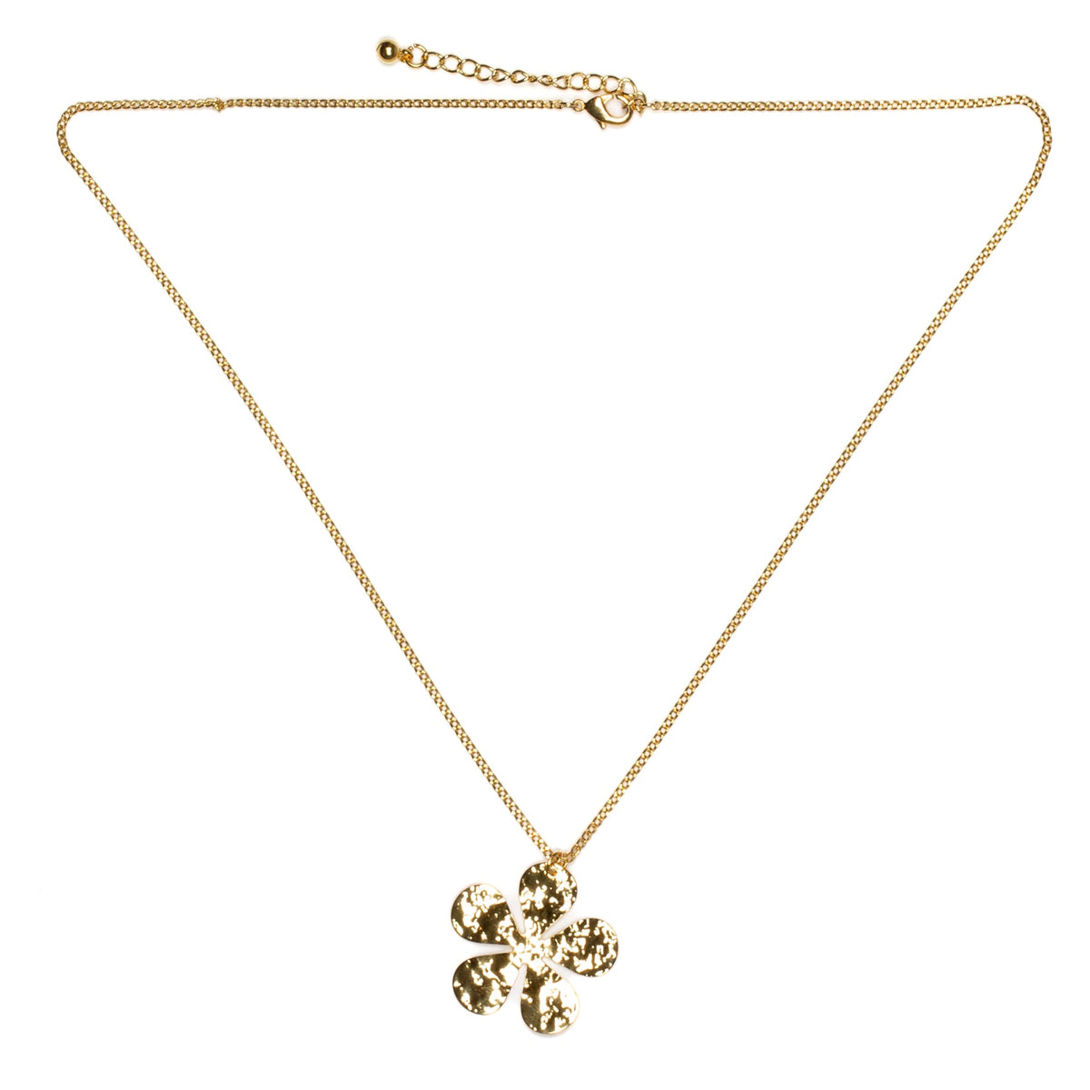 Pendentif Fleur Martelé Sur Chaîne - Plaqué Or