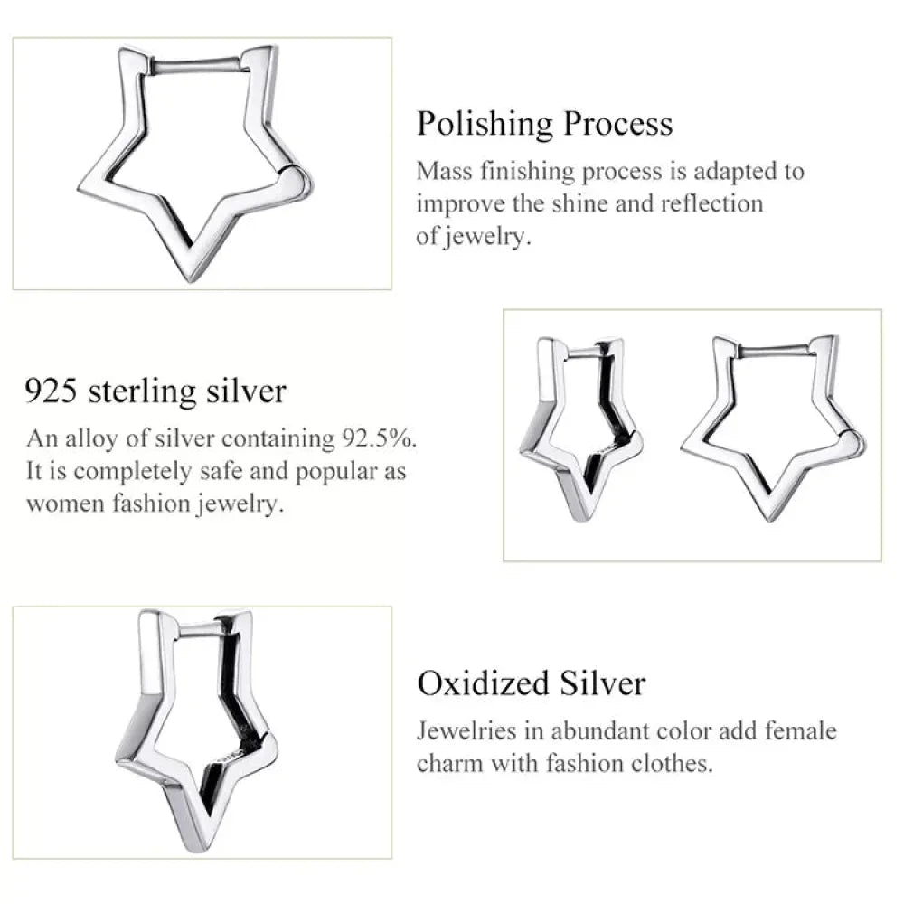 Boucles d'oreilles étoiles en argent sterling 925 - Boucles d'oreoreilles minimalistes en forme d'étoile pour femme - Bijoux de mode SCE1136