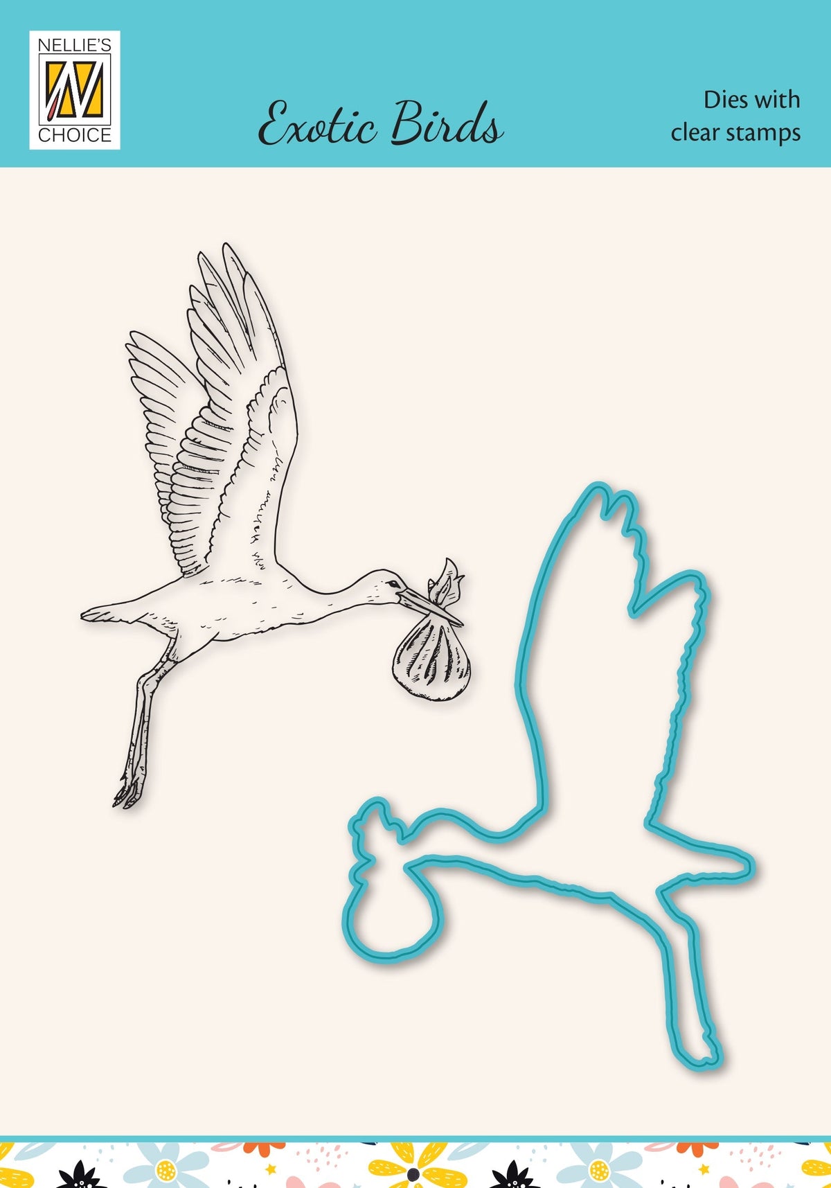 Nellie's Choice Set Dies et Tampons - Série Oiseaux Exotiques - Cigogne