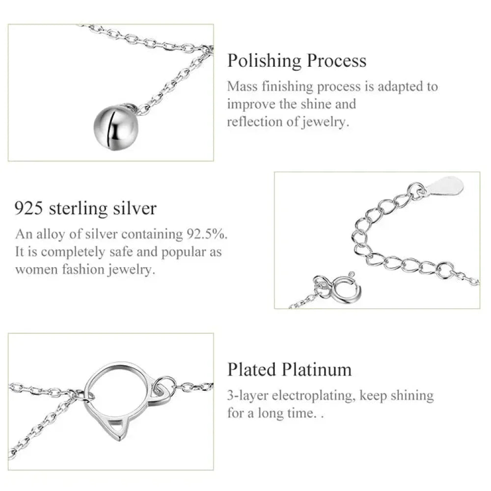 The Whimsical Cat & Bell 925 Sterling Silver Anklet