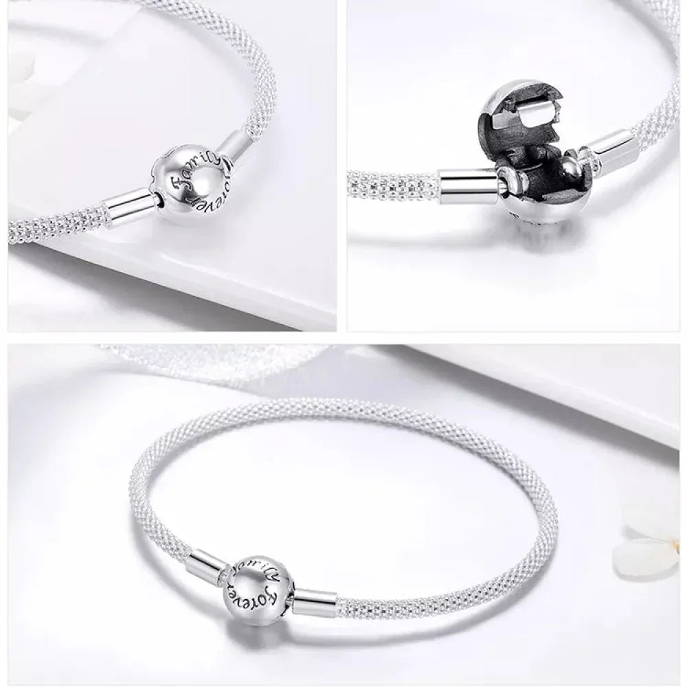 Bracelet de charme en mailles d'argent sterling – Perle « Amour éternel »
