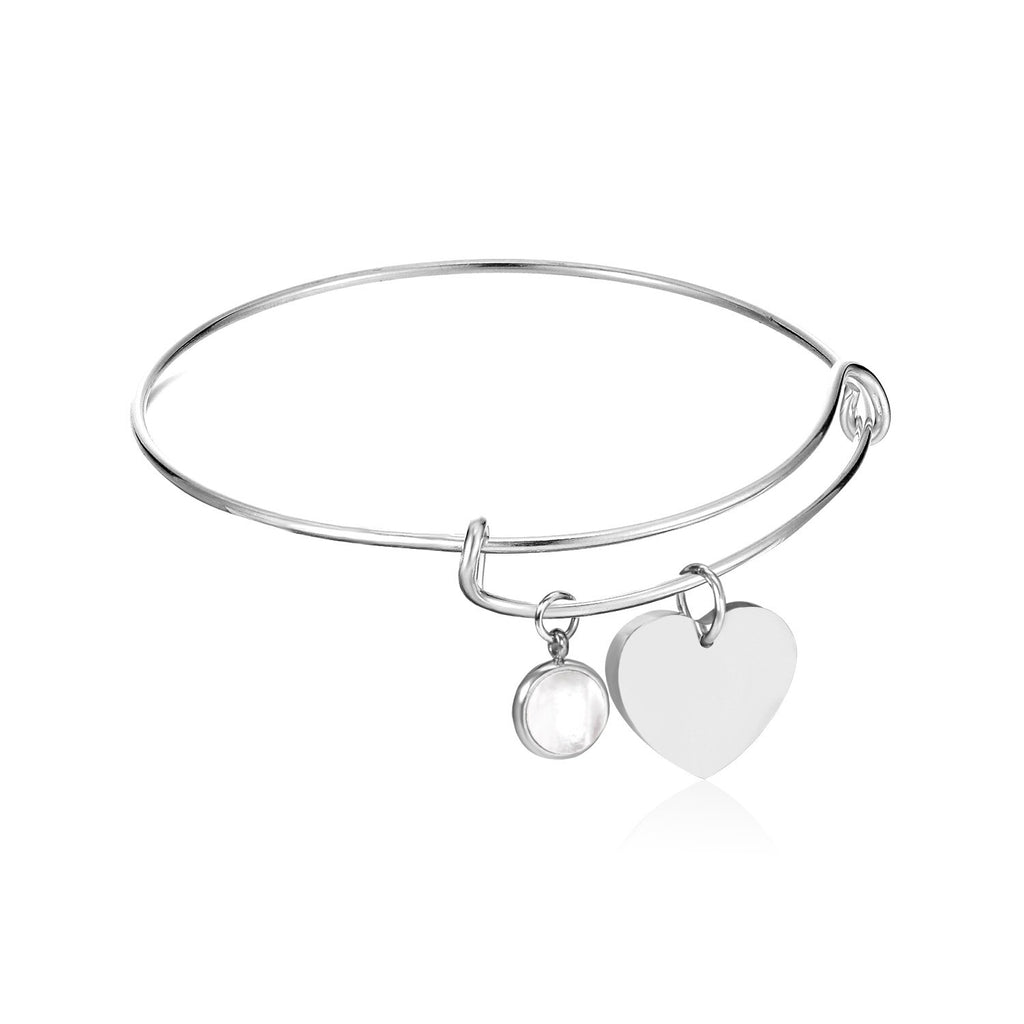 Bracelet jonc avec pendentif cœur en coquillage