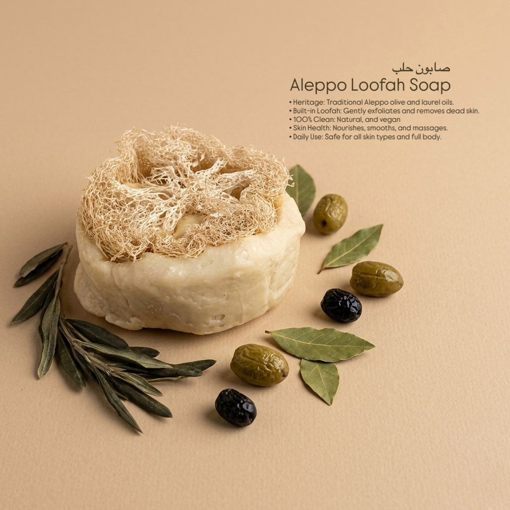 Aleppo Loofah Soap – Natural Olive & Laurel Oil Exfoliating Bar - صابونة حلب