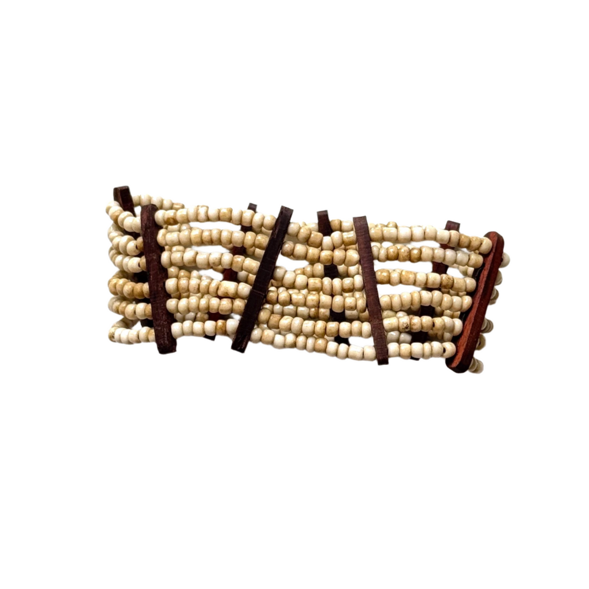 Bracelet perles élastiqué avec détail en bois