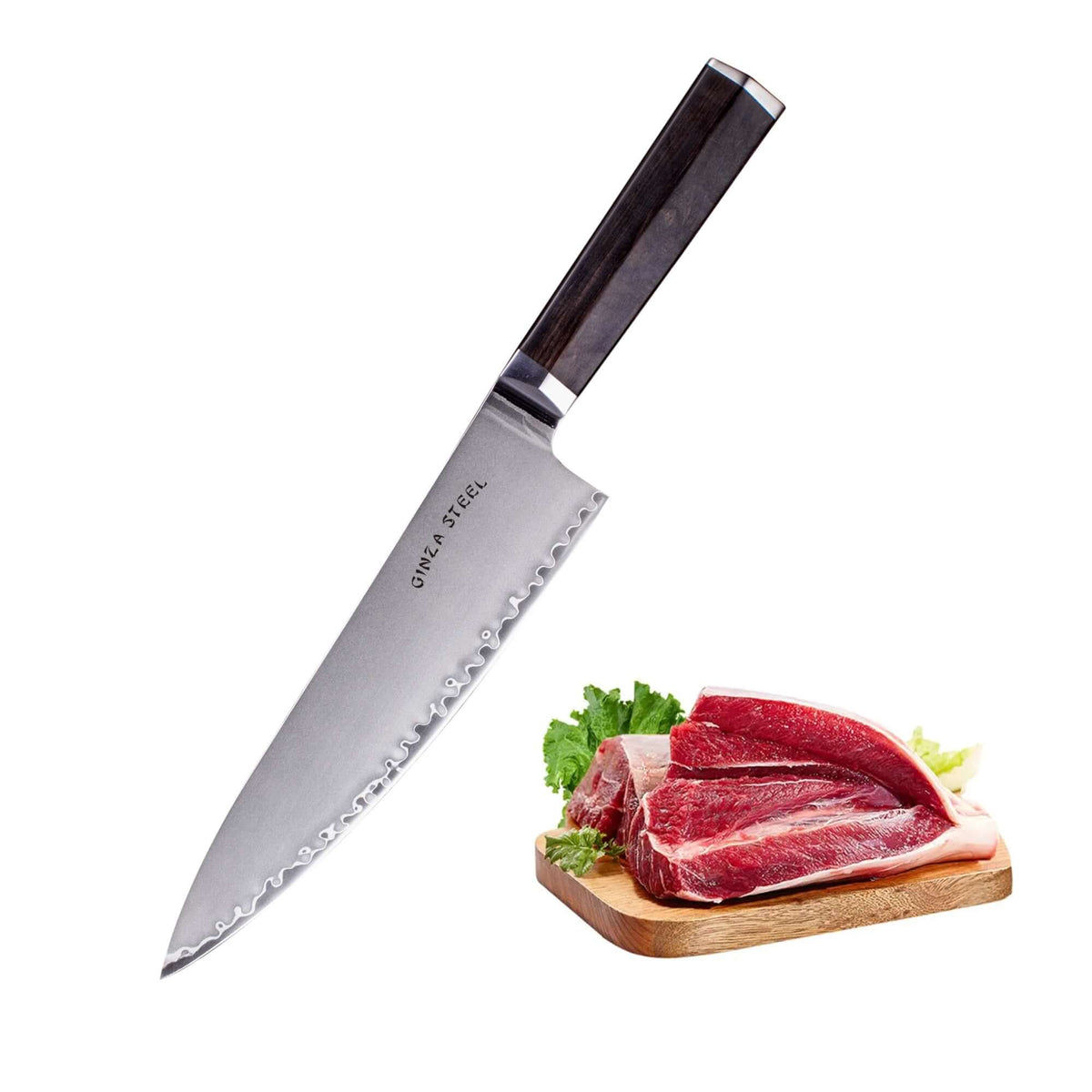PORTIA 20 | Couteau de chef 20 cm Acier Damas VG10 / Manche en bois d'ébène