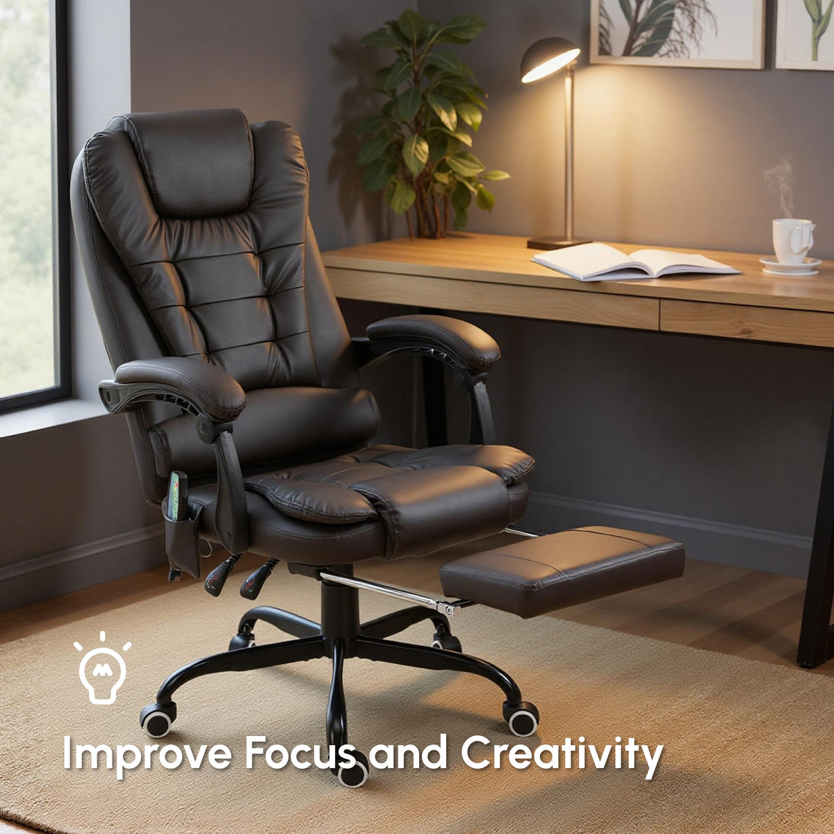 Chaise de bureau exécutive Declan avec massage à 7 points et fonctions d'inclinaison - Marron