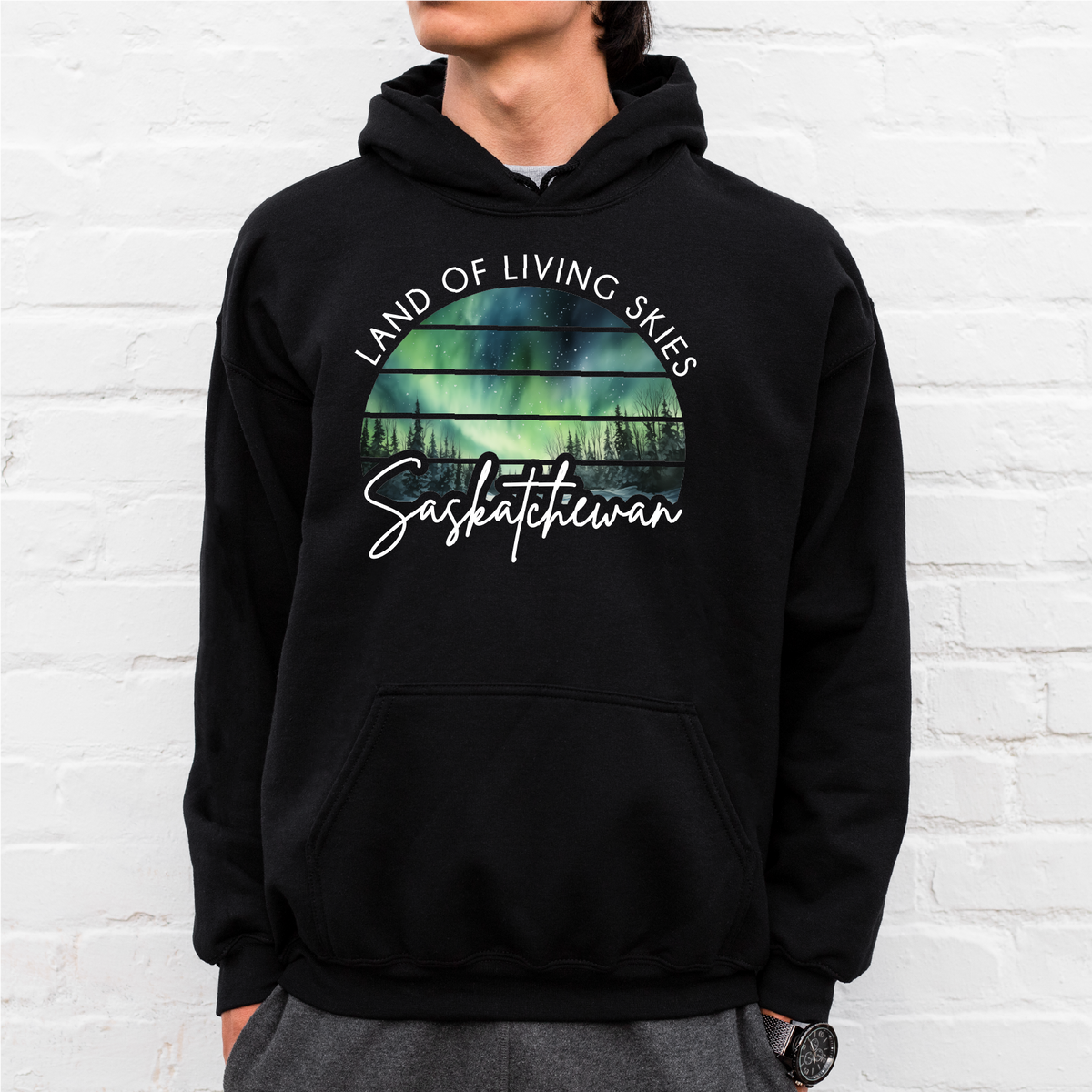 Chandail à capuchon unisexe Aurores boréales Terre des cieux vivants | Sask Apparel