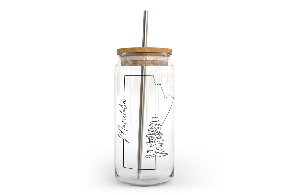 Bocal en verre à motifs de la collection Manitoba avec couvercle en bambou