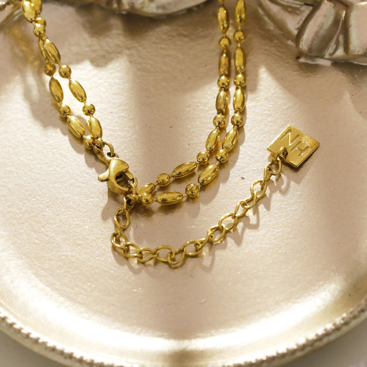 GUADIX : Collier chaîne à perles rondes et ovales, double épaisseur