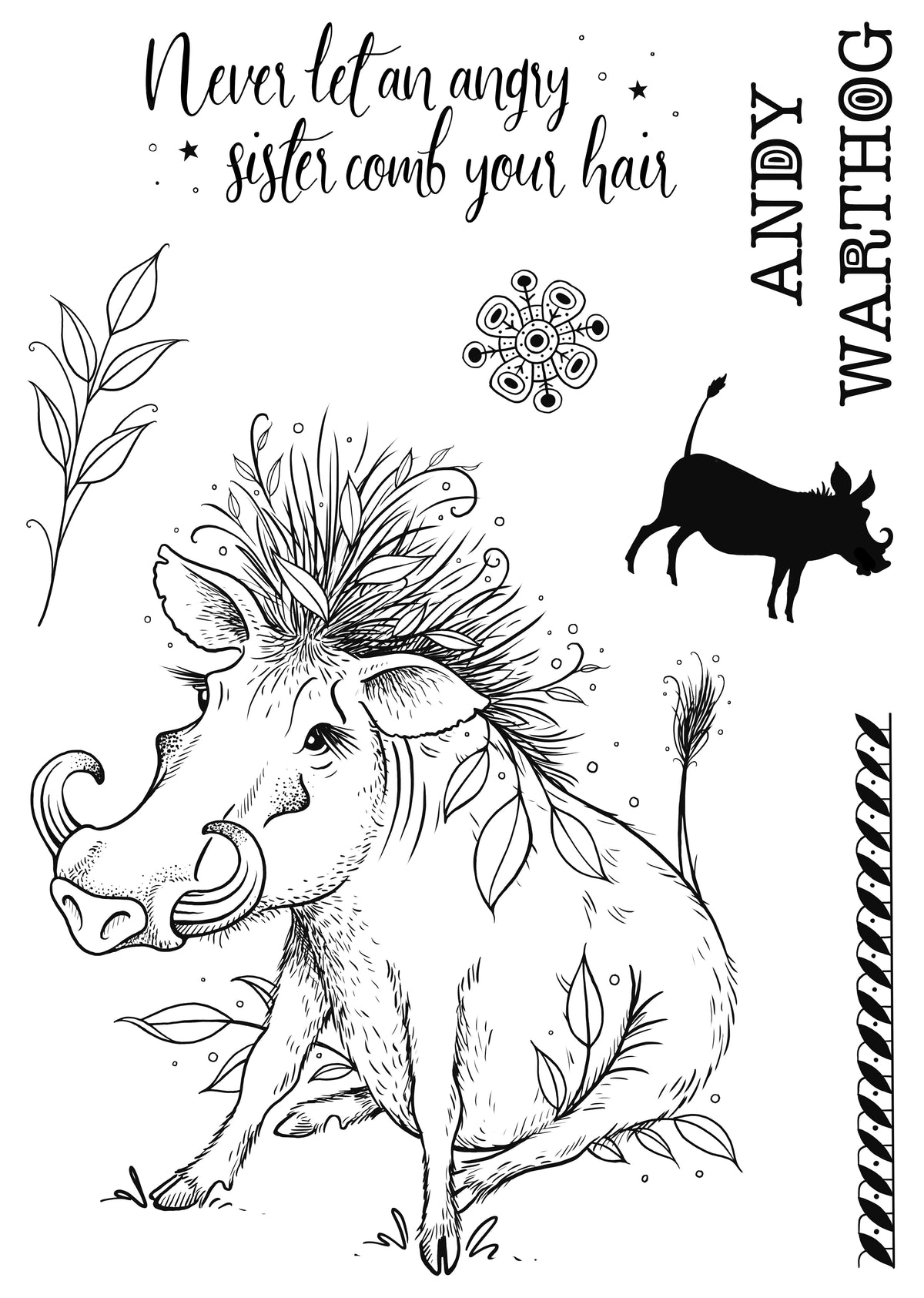 Pink Ink Designs Andy Warthog Set de tampons transparents 15,24 cm x 20,32 cm