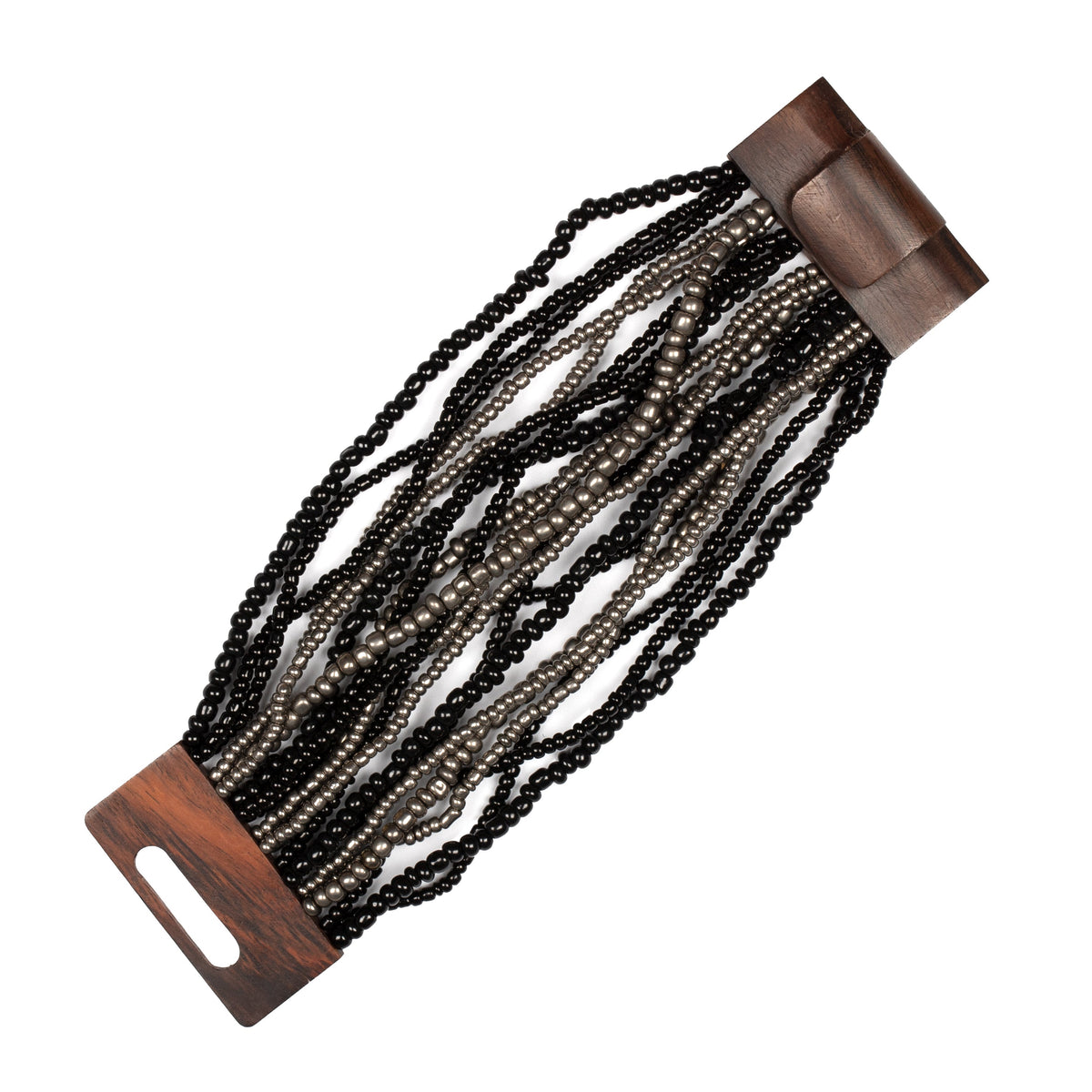 Bracelet multibrins avec fermoir en bois