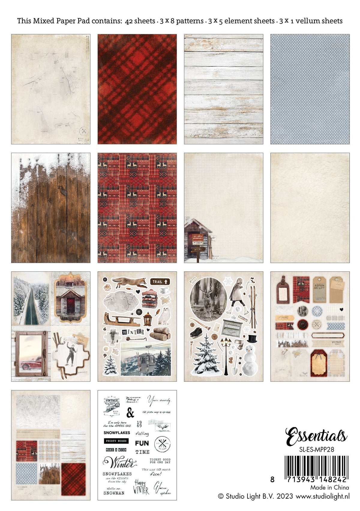 SL Bloc de papier mélangé Nostalgic Winter Essentials 148x210x9mm 42 feuilles n°28