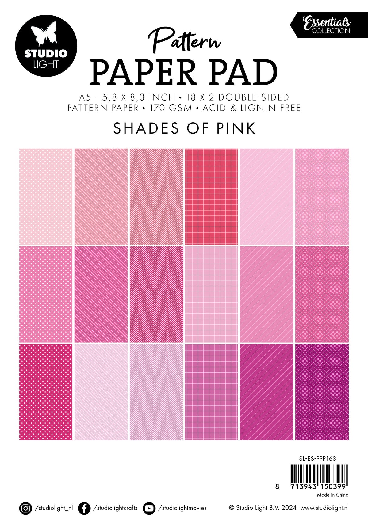 Bloc de papier à motifs SL Nuances de rose Essentiels 36 feuilles