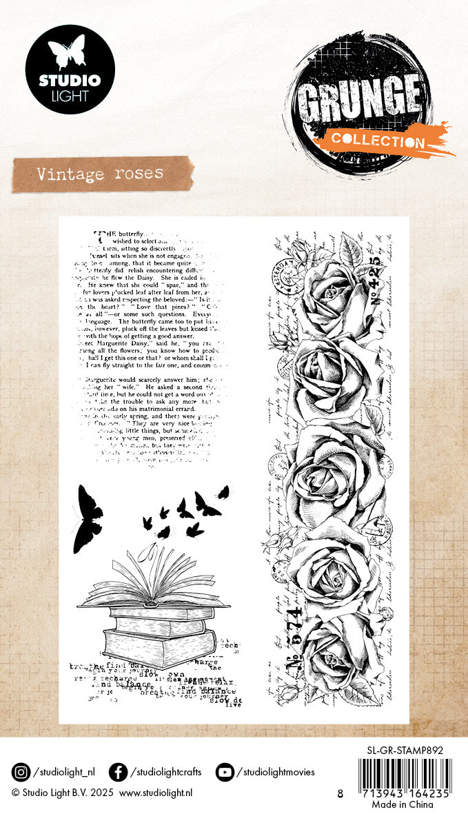 SL Clear Stamp Vintage Roses Grunge Collection 93x136x3mm 4 Pieces