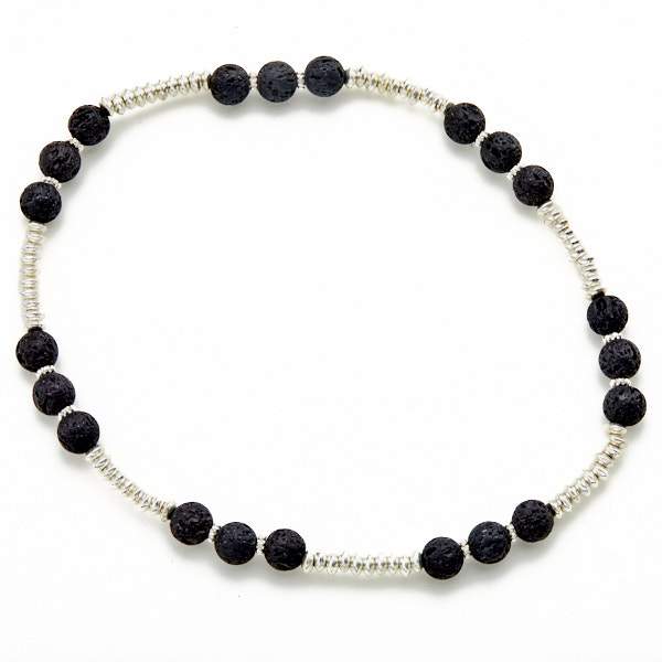 Bracelet double tour en pierre de lave et plaqué argent