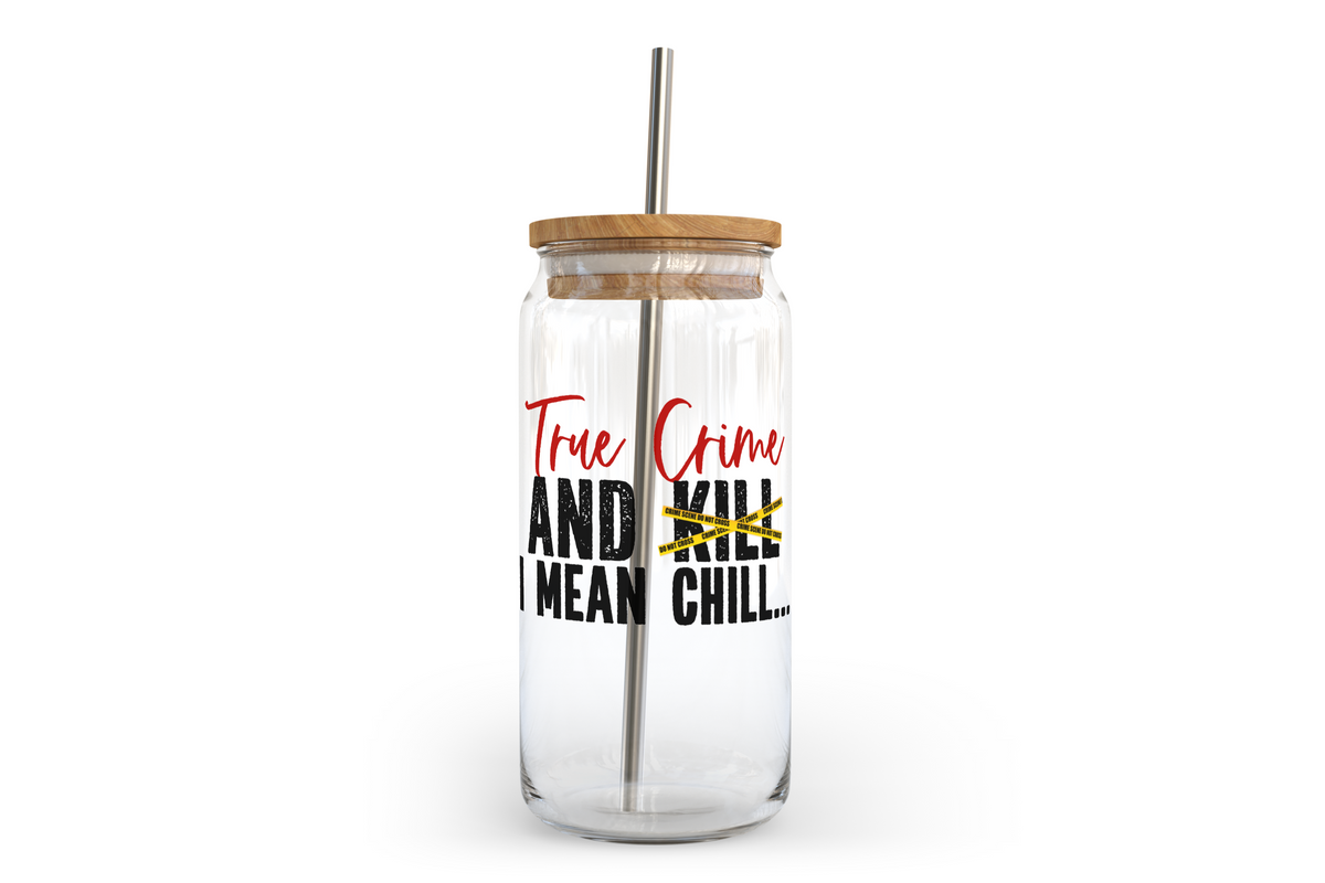 Bocal en verre True Crime & Kill avec couvercle en bambou
