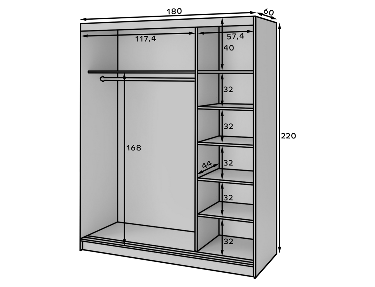 Marrphy Mirrored 3 Sliding Door Freestanding Wardrobe - Black/Oak Caramel